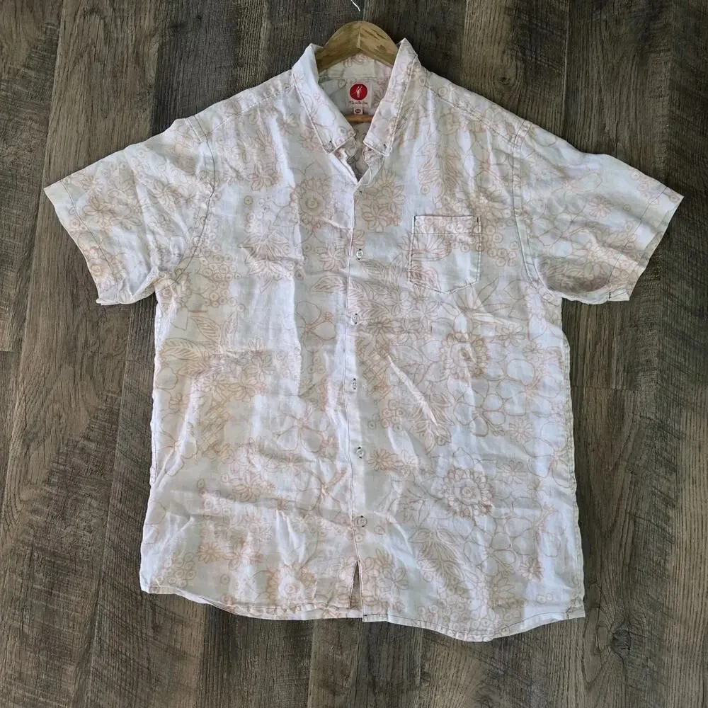 Toes On The Nose Shirt Mens XXLarge Beige Hawaiian Tropical Floral Beach Camp